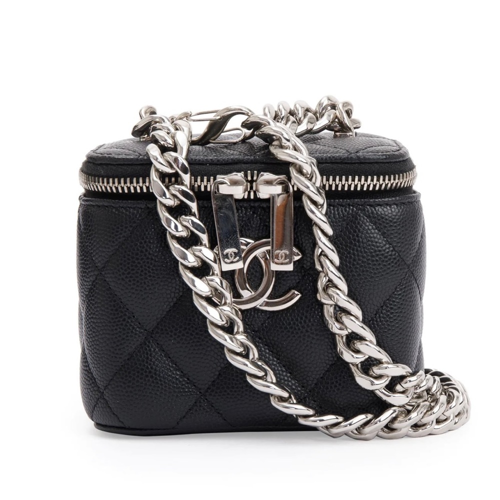 CHANEL 2021 BLACK CAVIAR LETHER MINI COCO VANITY CASE
